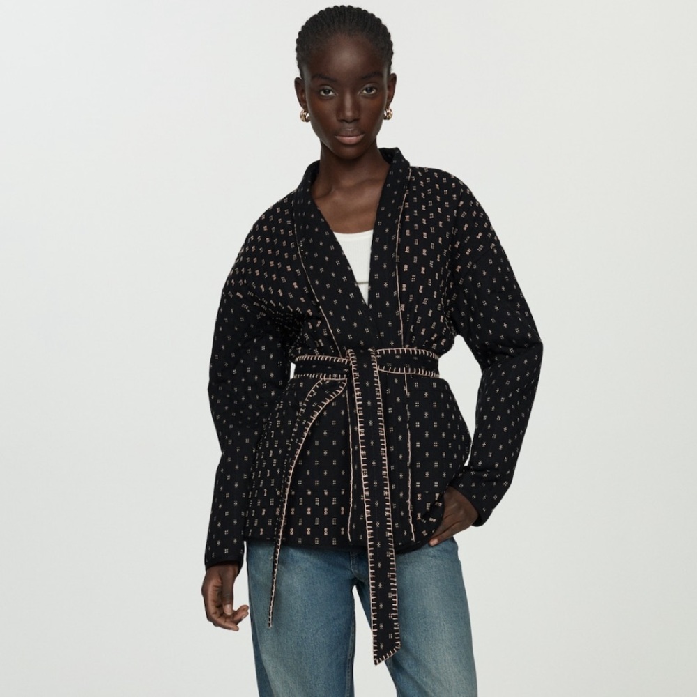 SOLD - Mango Quilted Embroided Wrap Jacket